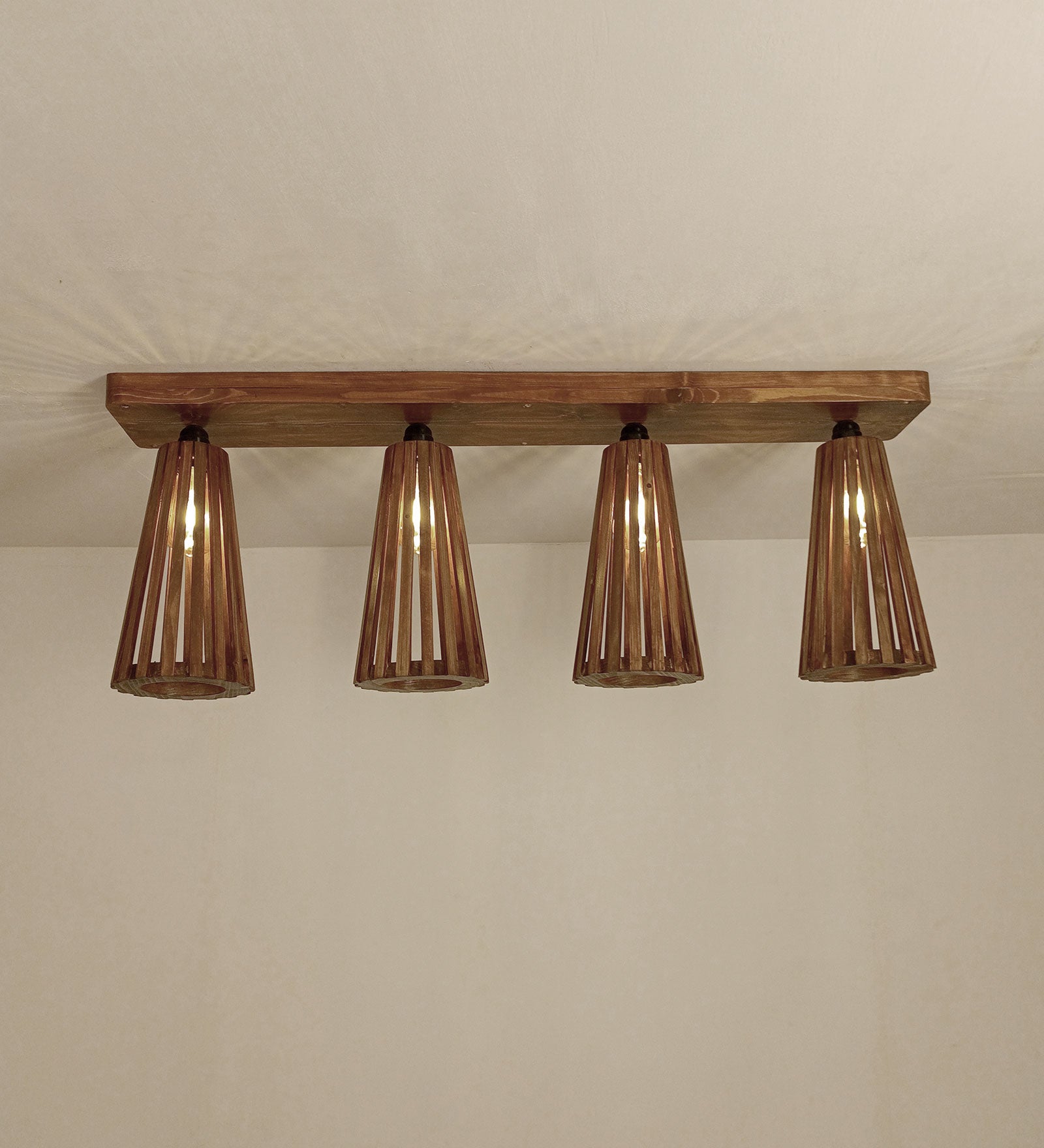 Billet Brown Wooden 4 Series Ceiling Lamp (BULB NOT INCLUDED)