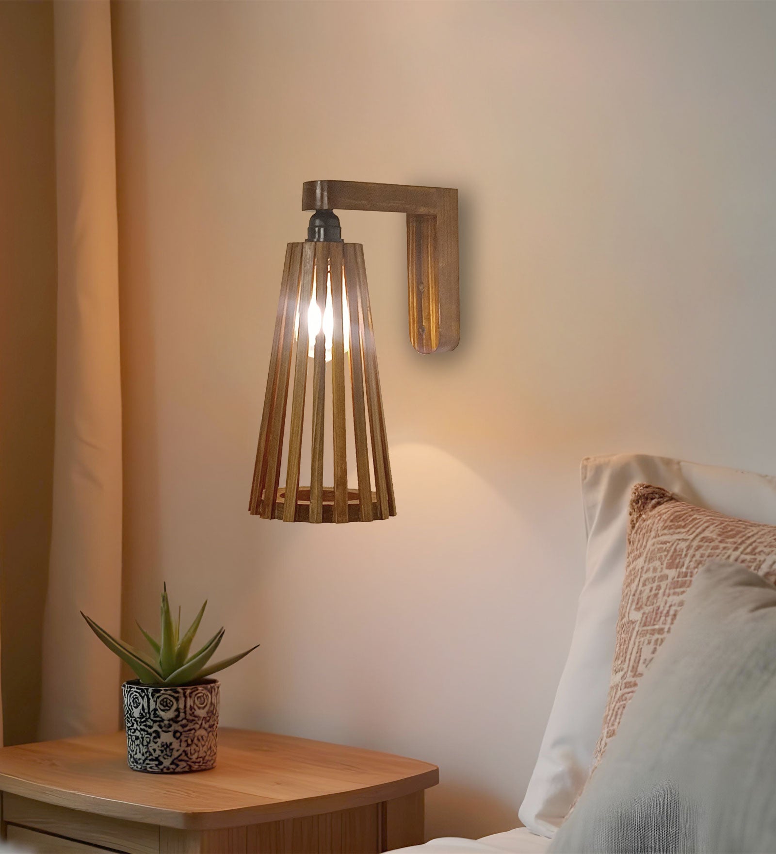 Billet Brown Wooden Wall Light (BULB NOT INCLUDED)