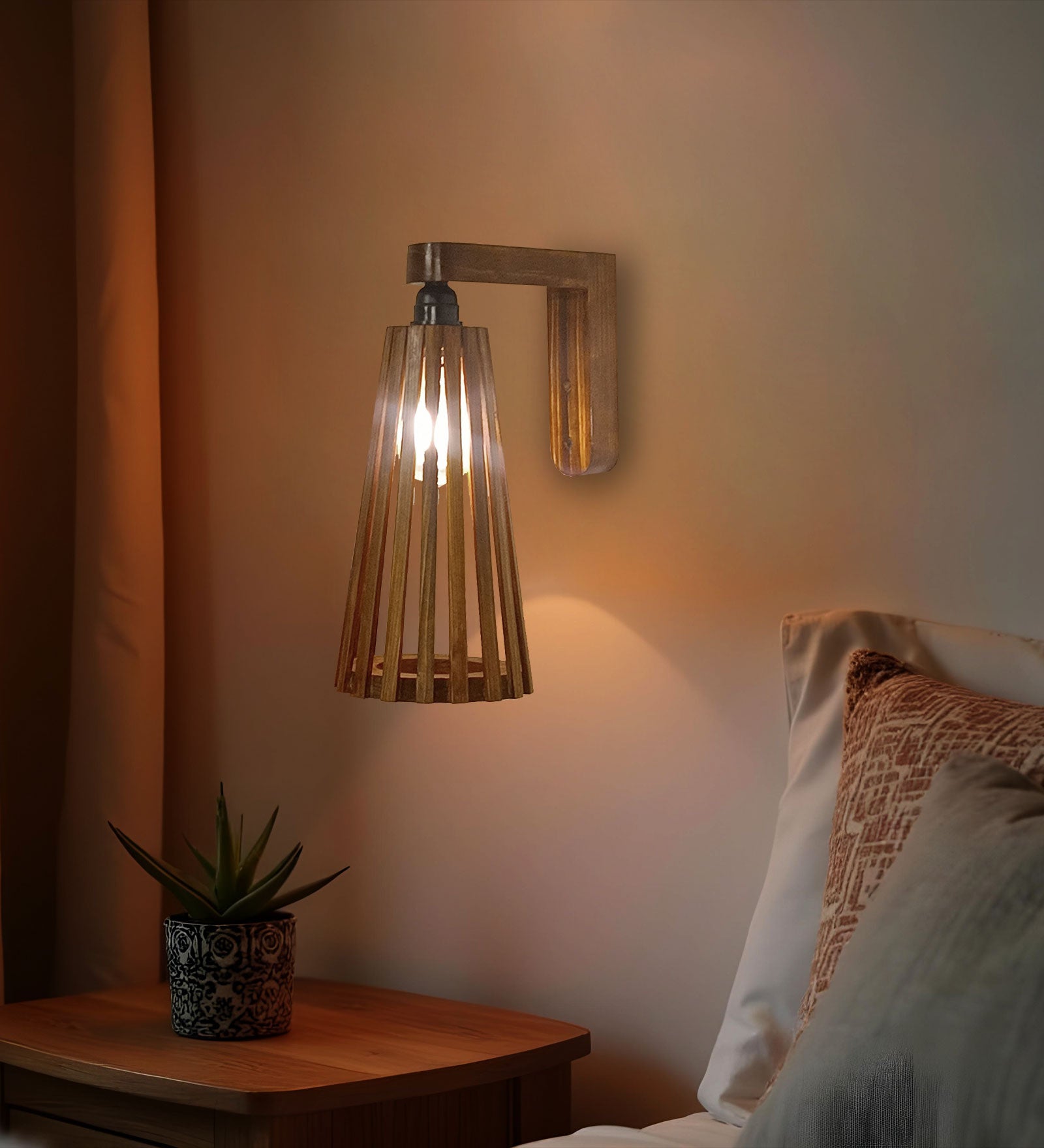 Billet Brown Wooden Wall Light (BULB NOT INCLUDED)