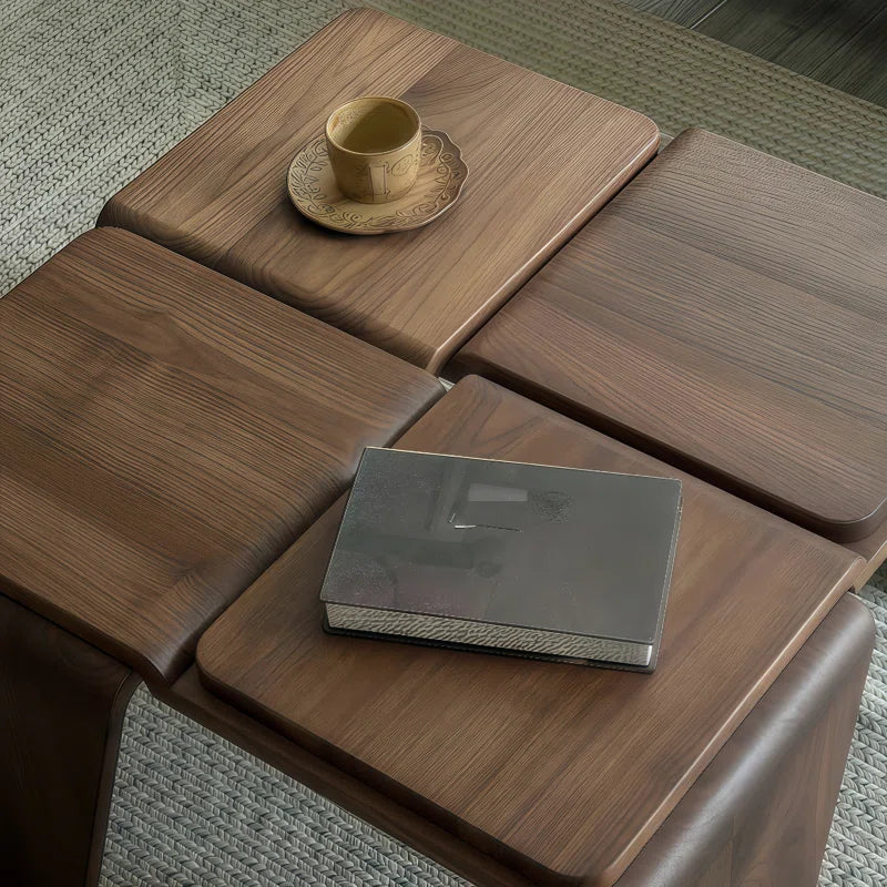 Walnut Square Coffee Table Modern Geometric Small Side Table