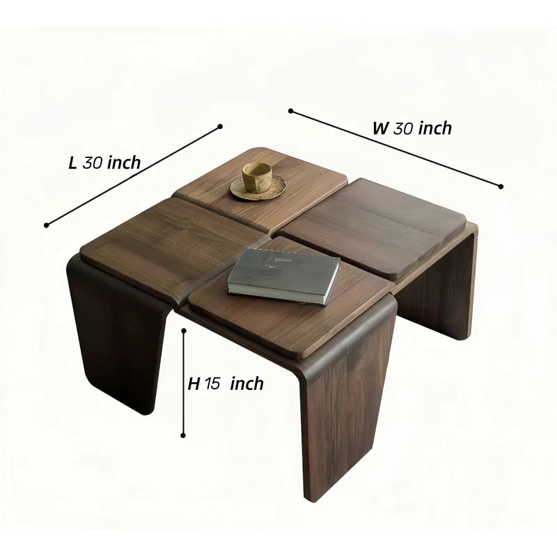 Walnut Square Coffee Table Modern Geometric Small Side Table