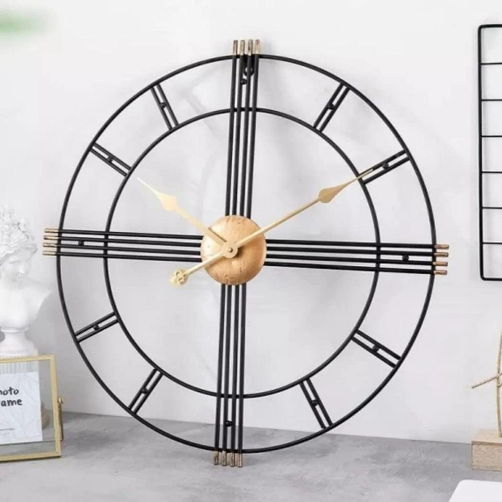 Metal iron black and gold wall clock - Ouch Cart 