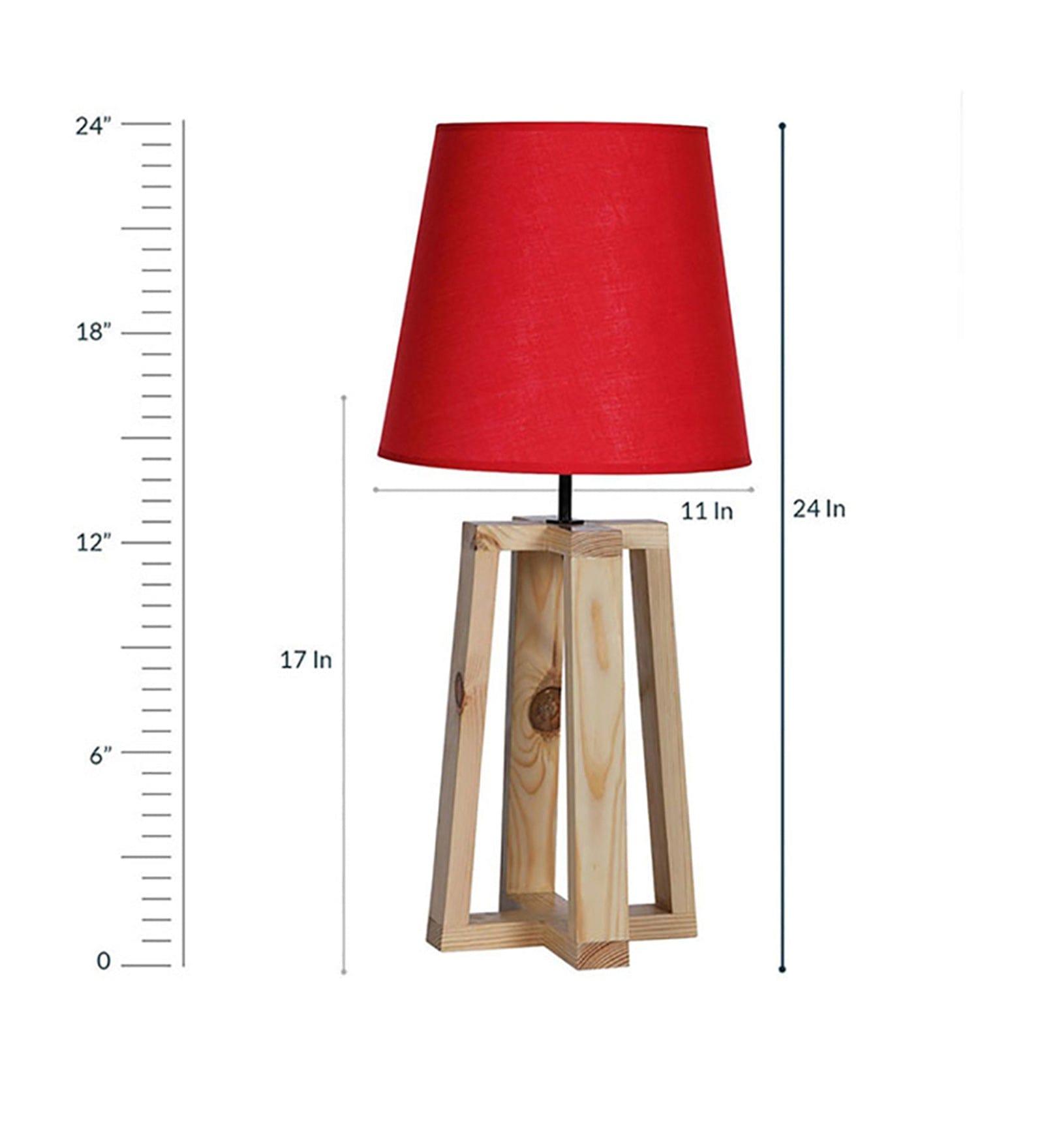 Blender Beige Wooden Table Lamp with Red Fabric Lampshade (BULB NOT INCLUDED) - Ouch Cart 