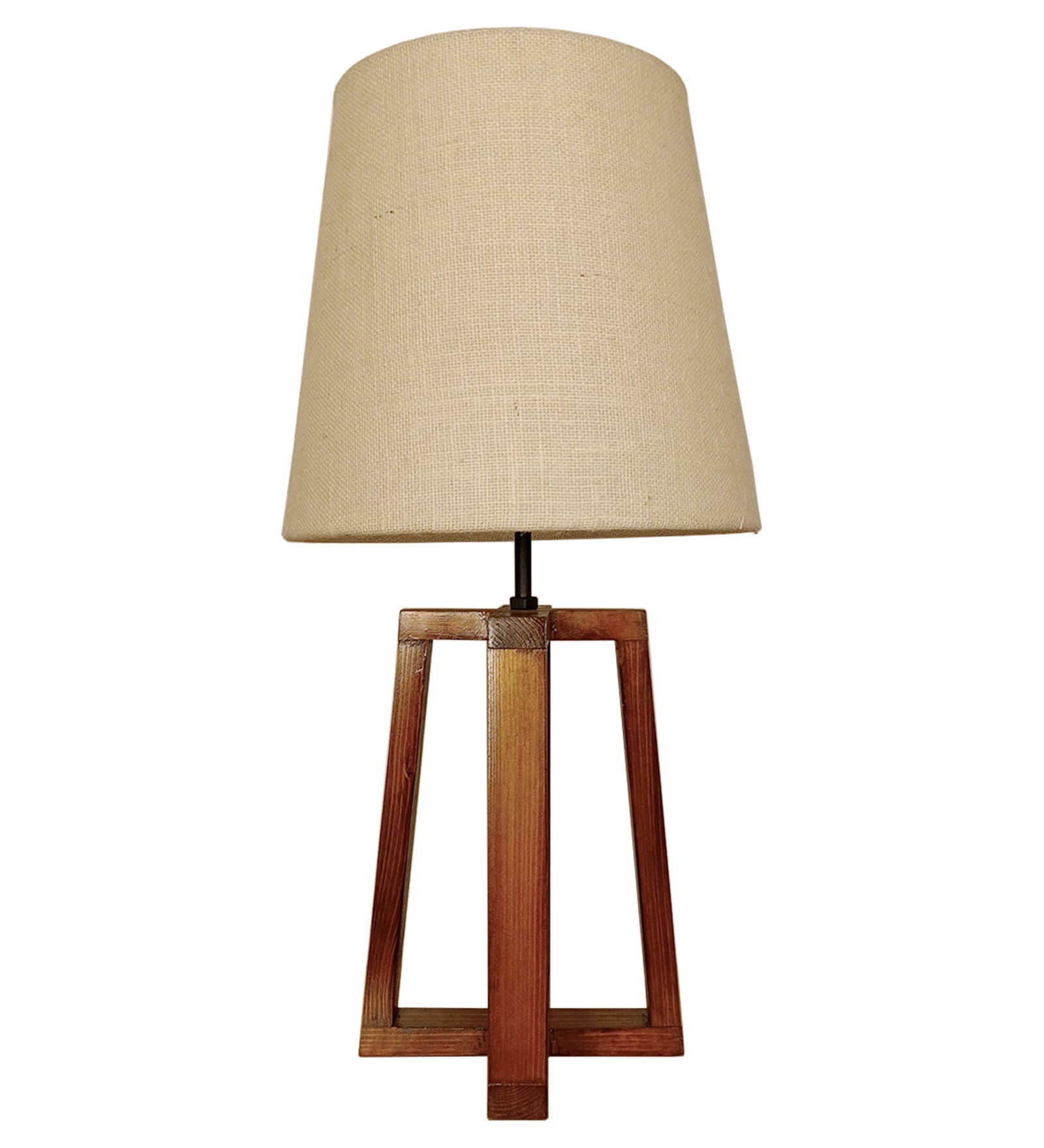 Blender Brown Wooden Table Lamp with White Fabric Lampshade (BULB NOT INCLUDED)