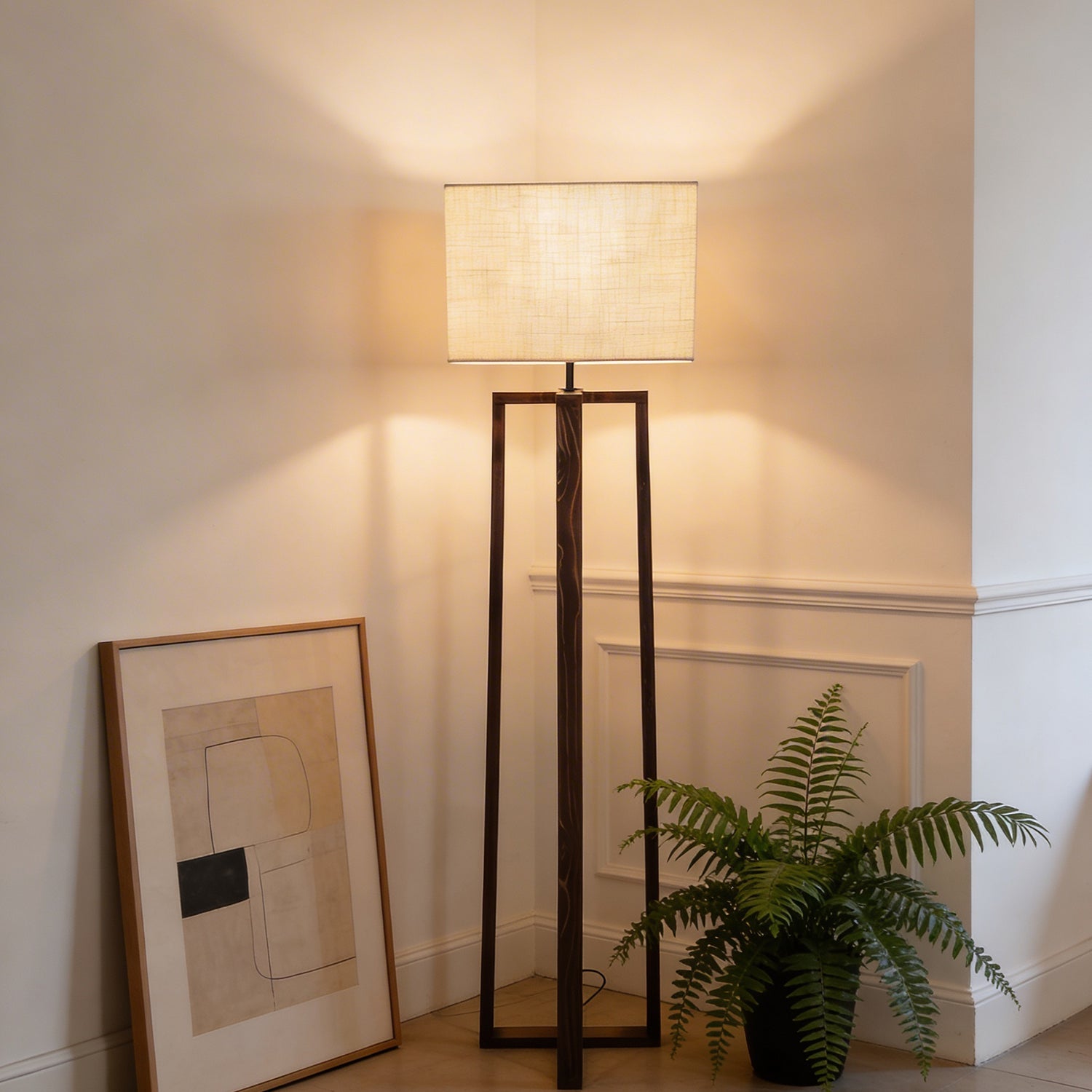 Blender Wooden Floor Lamp with Premium Beige Fabric Lampshade (BULB NOT INCLUDED)
