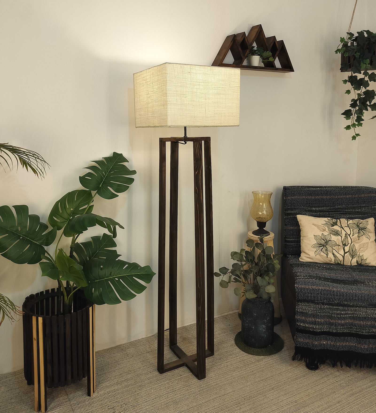 Blender Wooden Floor Lamp with Premium Beige Fabric Lampshade (BULB NOT INCLUDED)