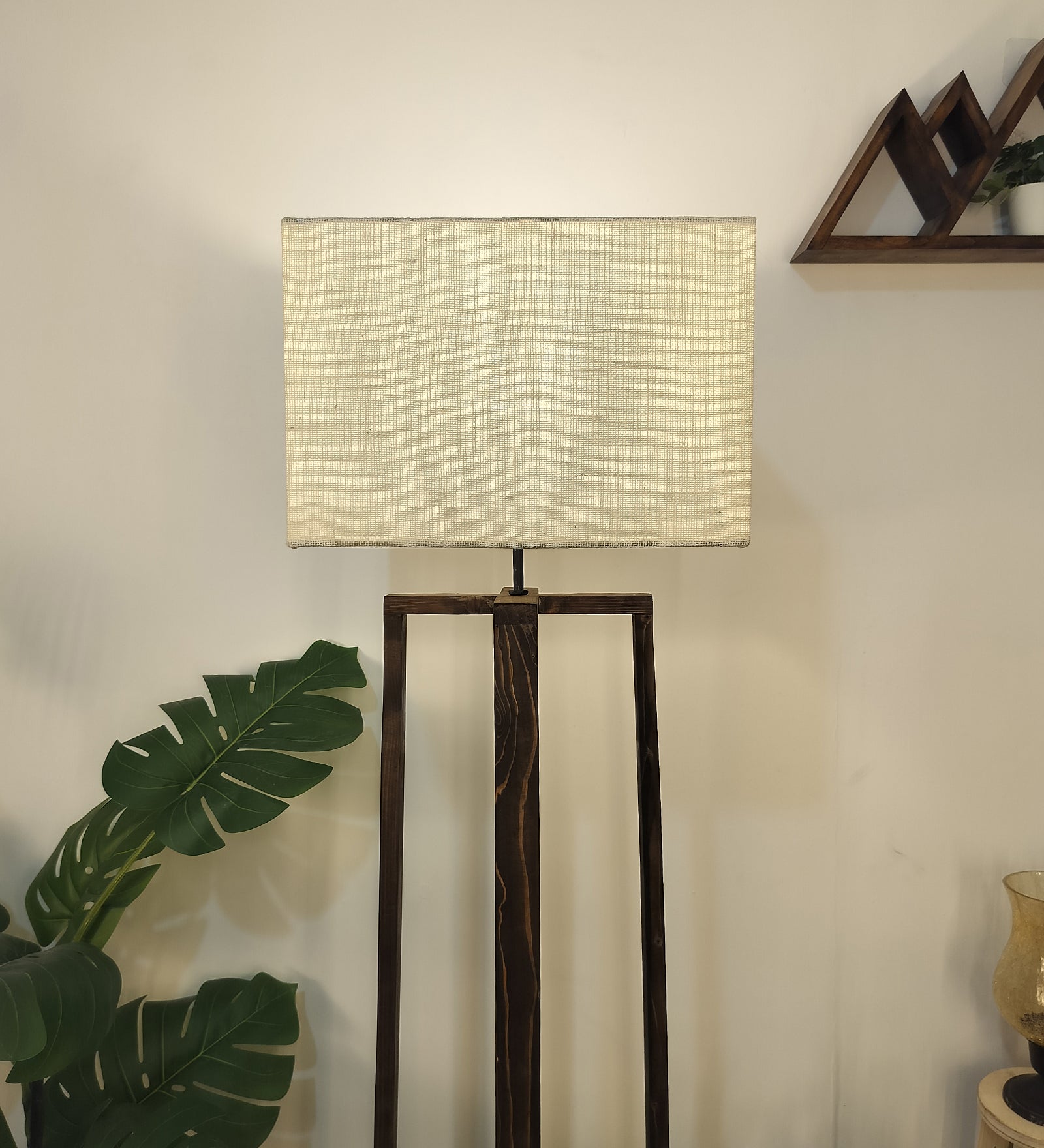 Blender Wooden Floor Lamp with Premium Beige Fabric Lampshade (BULB NOT INCLUDED)