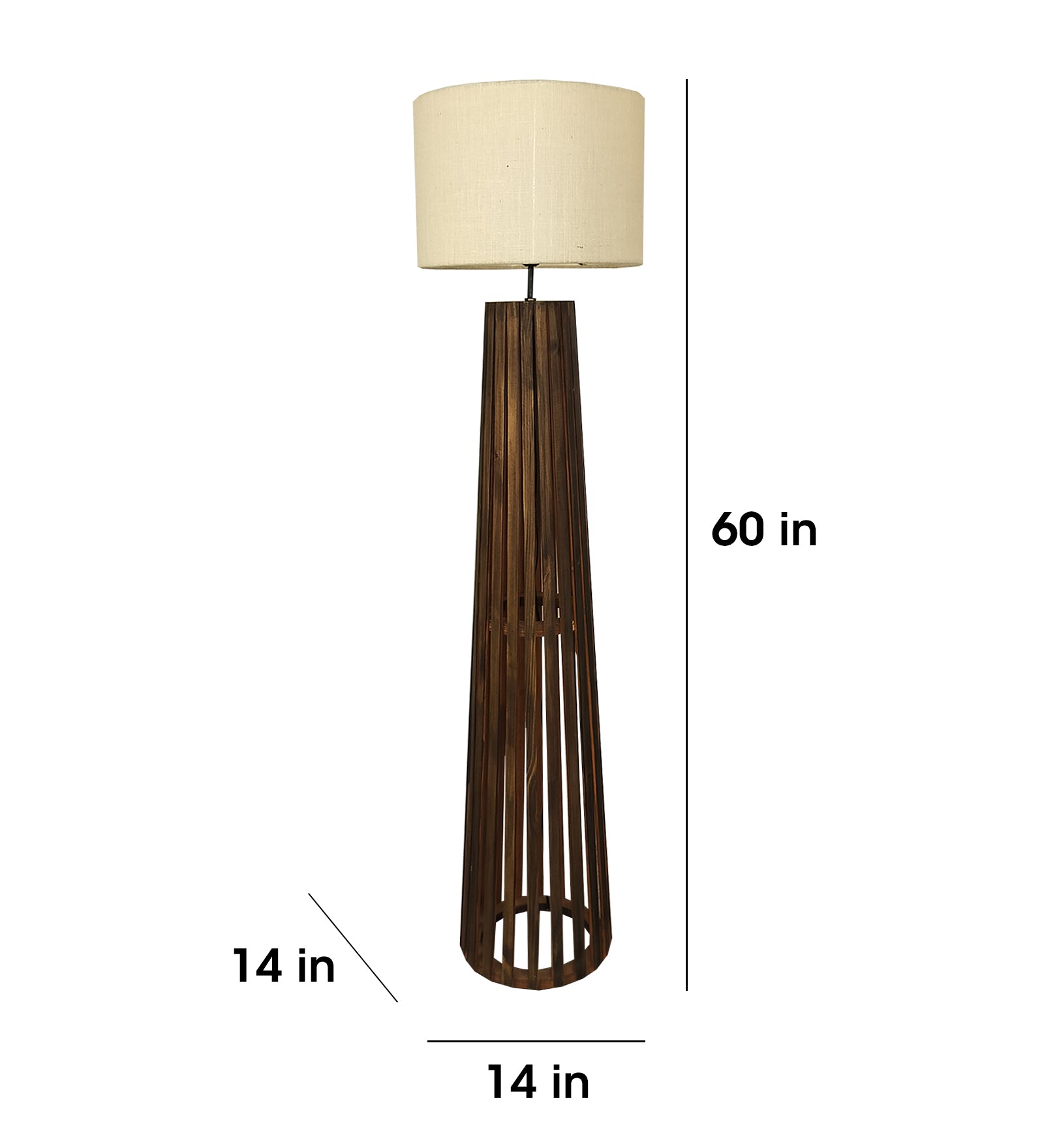 Boho Wooden Floor Lamp with Brown Base and Beige Fabric Lampshade (BULB NOT INCLUDED)