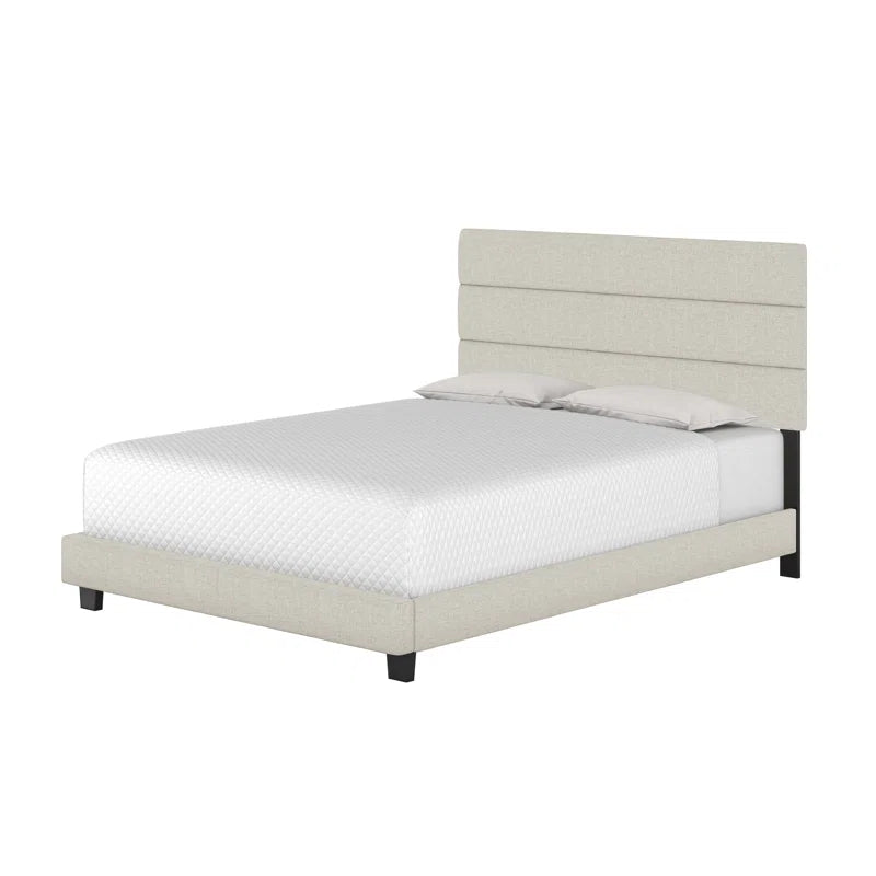 Boyd Sleep Sicily Upholstered Linen Tri Panel Platform Bed Frame with Adjustable Height Headboard, Sturdy 13 Slat Support System, No Box Spring Required