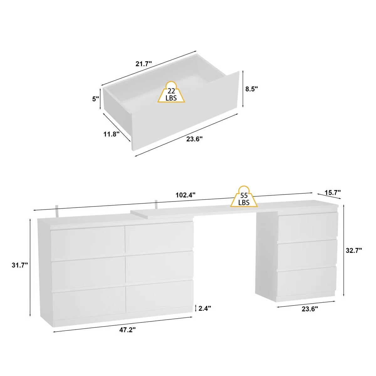 Functional Brance White 9-Drawer Makeup Vanity Desk – Convertible Design- OUCH CART | Dressing table