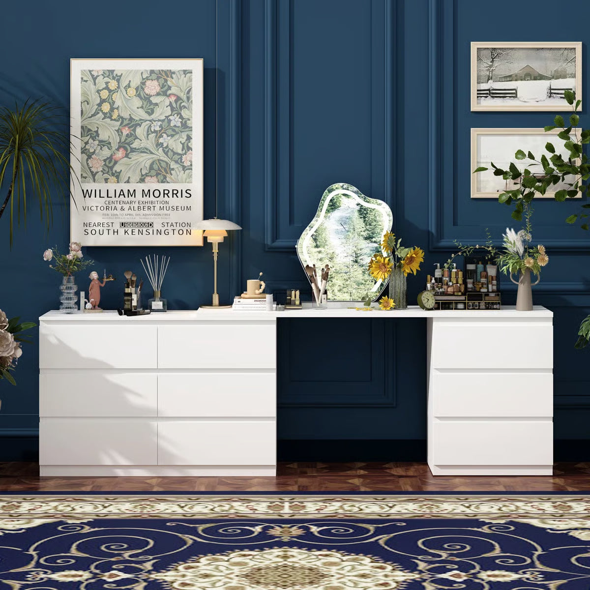 Functional Brance White 9-Drawer Makeup Vanity Desk – Convertible Design