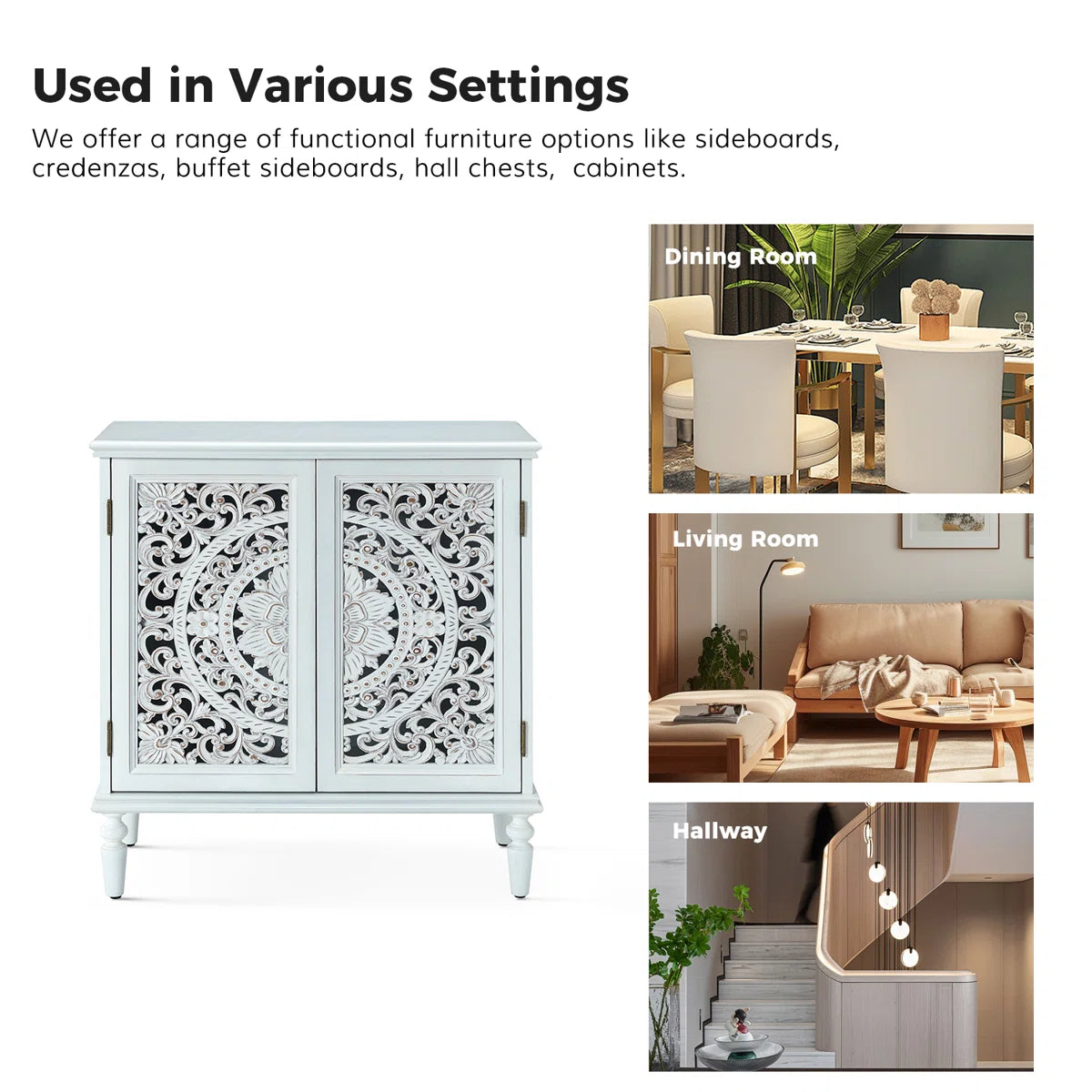 Breesford 32" Tall 2-Door Openwork Carving Accent Cabinet with Solid Wood Legs Set of 2- OUCH CART| cabinet