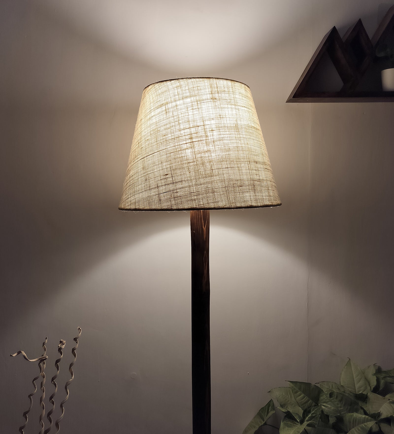 Brice Wooden Floor Lamp with Brown Base and Jute Fabric Lampshade (BULB NOT INCLUDED)