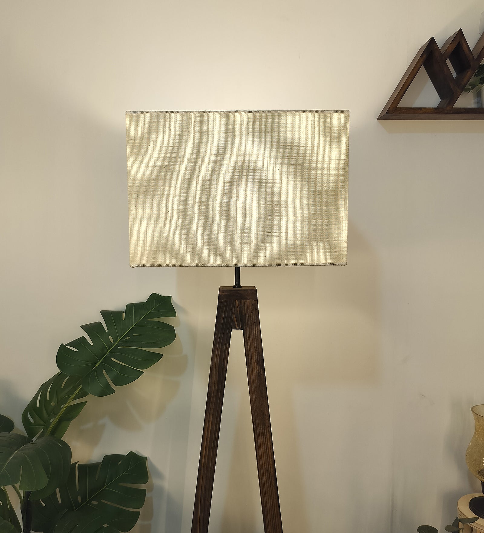 Brielle Wooden Floor Lamp with Brown Base and Beige Fabric Lampshade (BULB NOT INCLUDED)