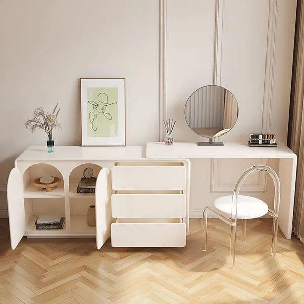 Katarzyna Vanity Dressing Table with Chair & Mirror, Makeup Vanity, White Vanity Table with Mirror, Vanity Dressing Table Adjustable for Bedroom - Ouch Cart 