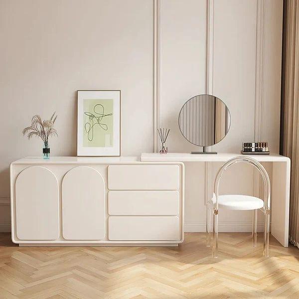 Katarzyna Vanity Dressing Table with Chair & Mirror, Makeup Vanity, White Vanity Table with Mirror, Vanity Dressing Table Adjustable for Bedroom - Ouch Cart 