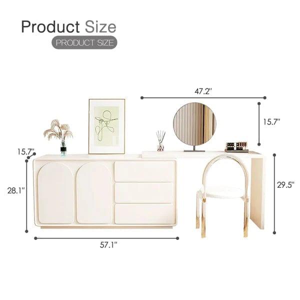 Katarzyna Vanity Dressing Table with Chair & Mirror, Makeup Vanity, White Vanity Table with Mirror, Vanity Dressing Table Adjustable for Bedroom - Ouch Cart 