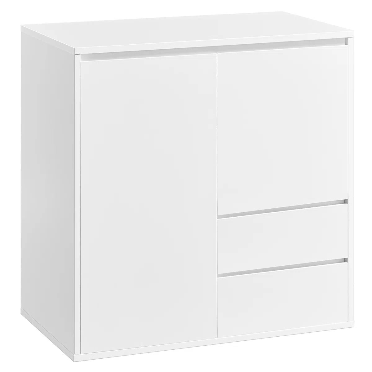 Modern White Accent Cabinet with 2 Doors, 2 Drawers & Adjustable Shelves