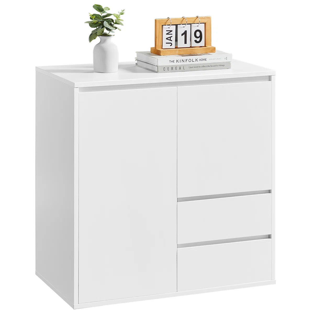 Modern White Accent Cabinet with 2 Doors, 2 Drawers & Adjustable Shelves