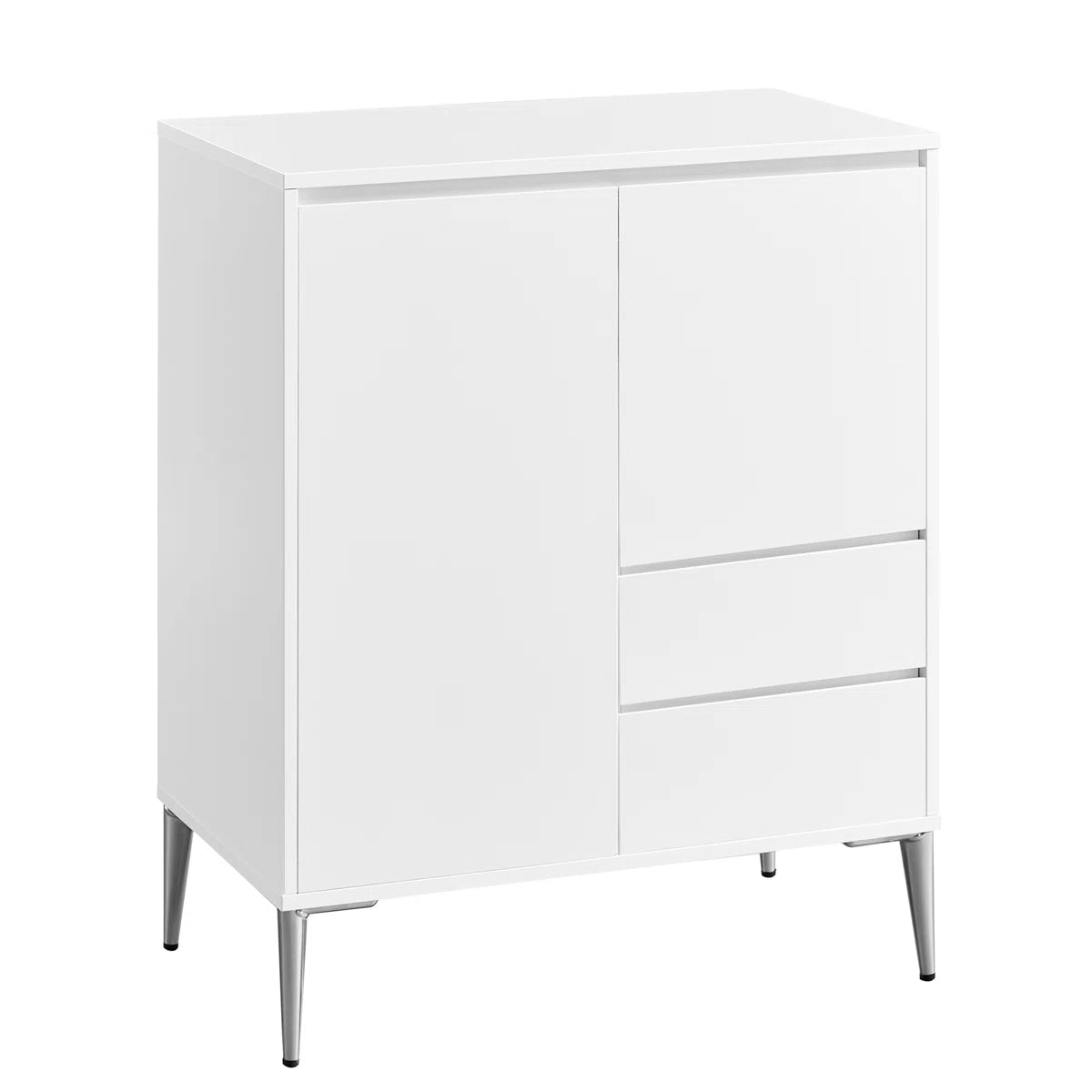 Modern White Accent Cabinet with 2 Doors, 2 Drawers & Adjustable Shelves