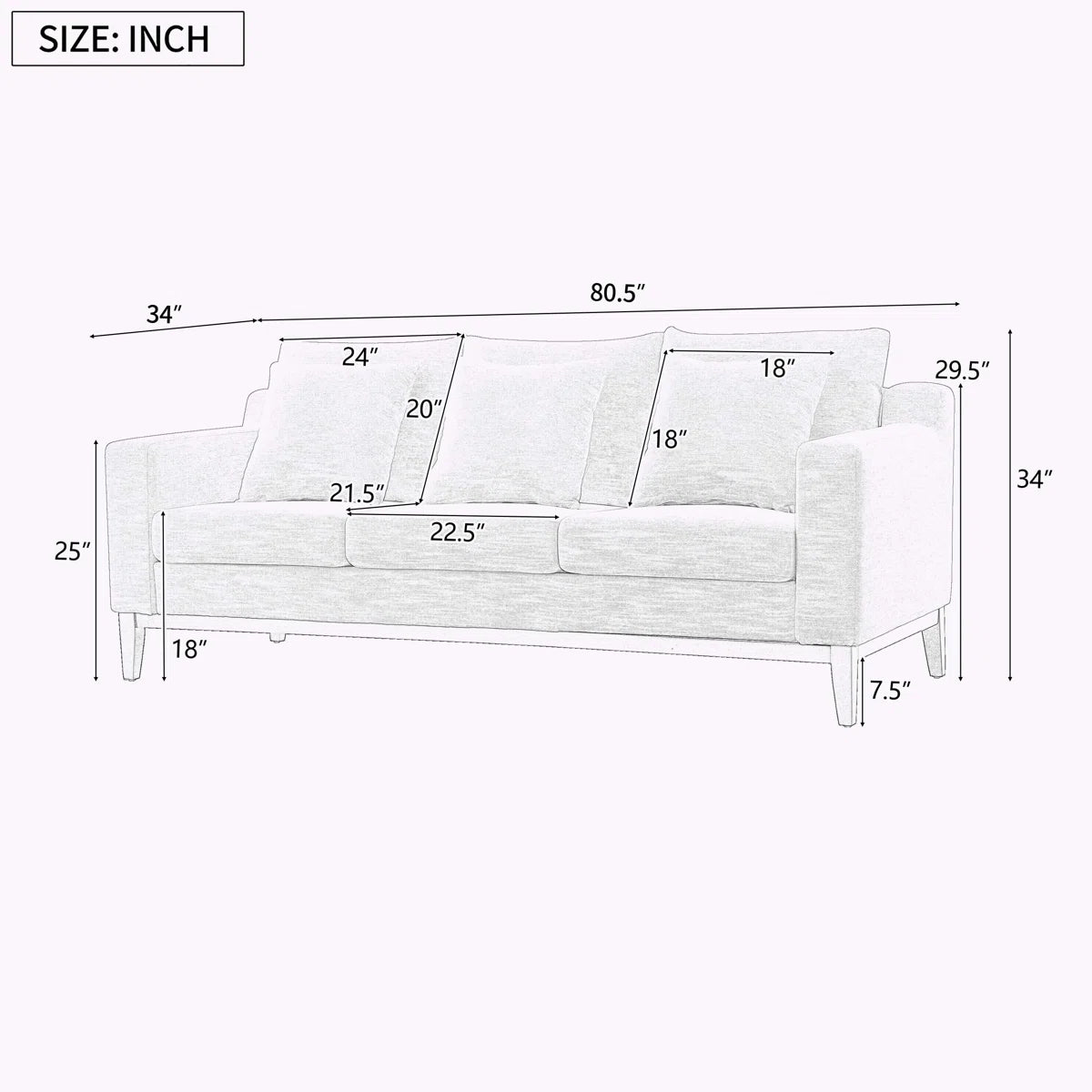 Contemporary Three-Seater Sofa with Accent Pillows