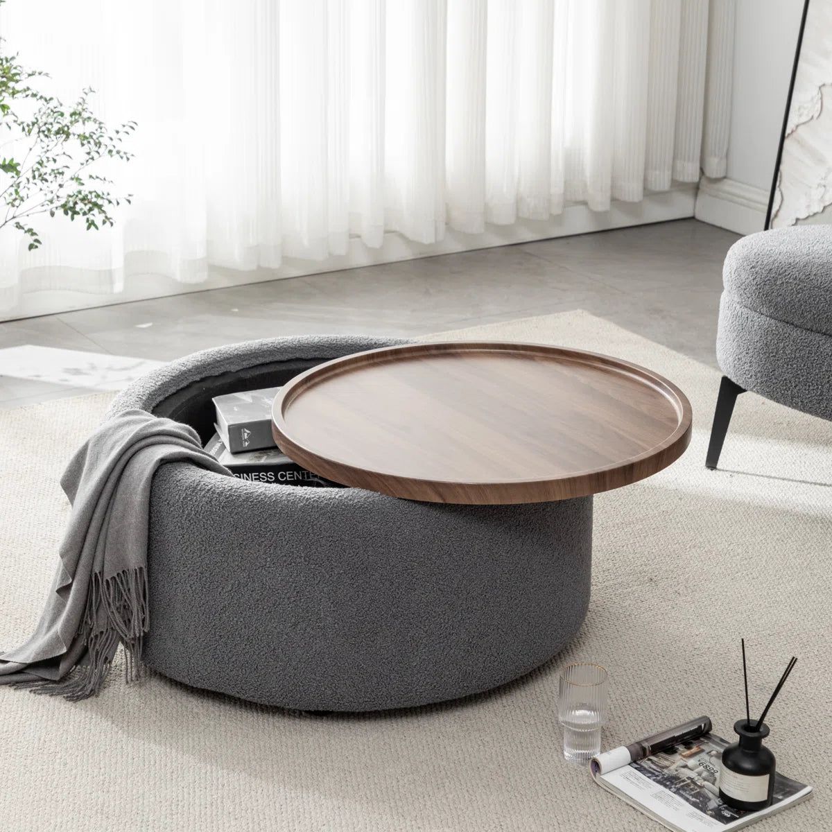Bryonie Round Accent Ottoman with Storage Table