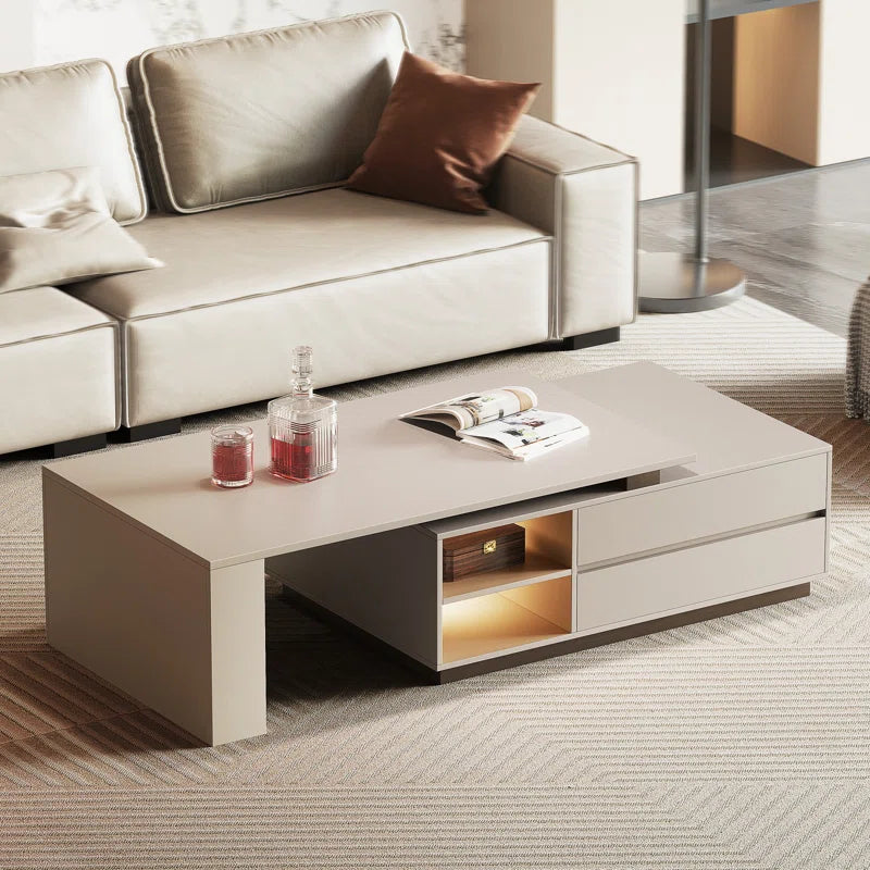 Extendable Rectangular Coffee Table with Storage Drawers  Modern Pedestal Center Table