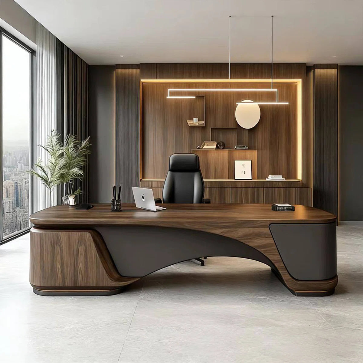 Luxury Executive Office Desk with Curved Design & Premium Wood Finish