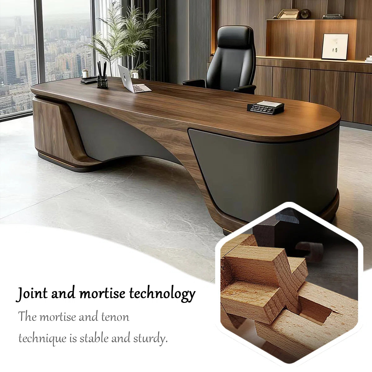 Luxury Executive Office Desk with Curved Design & Premium Wood Finish