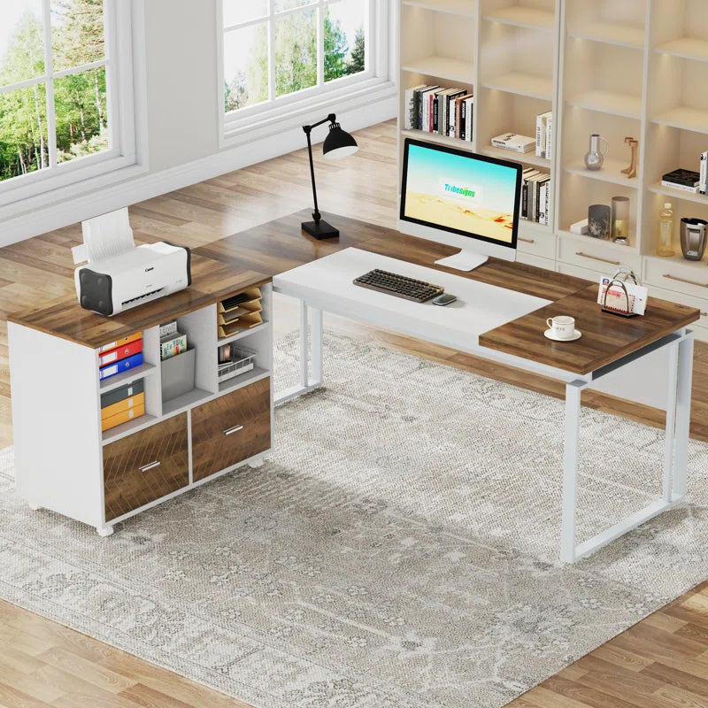 L-Shape Executive Desk with File Cabinet