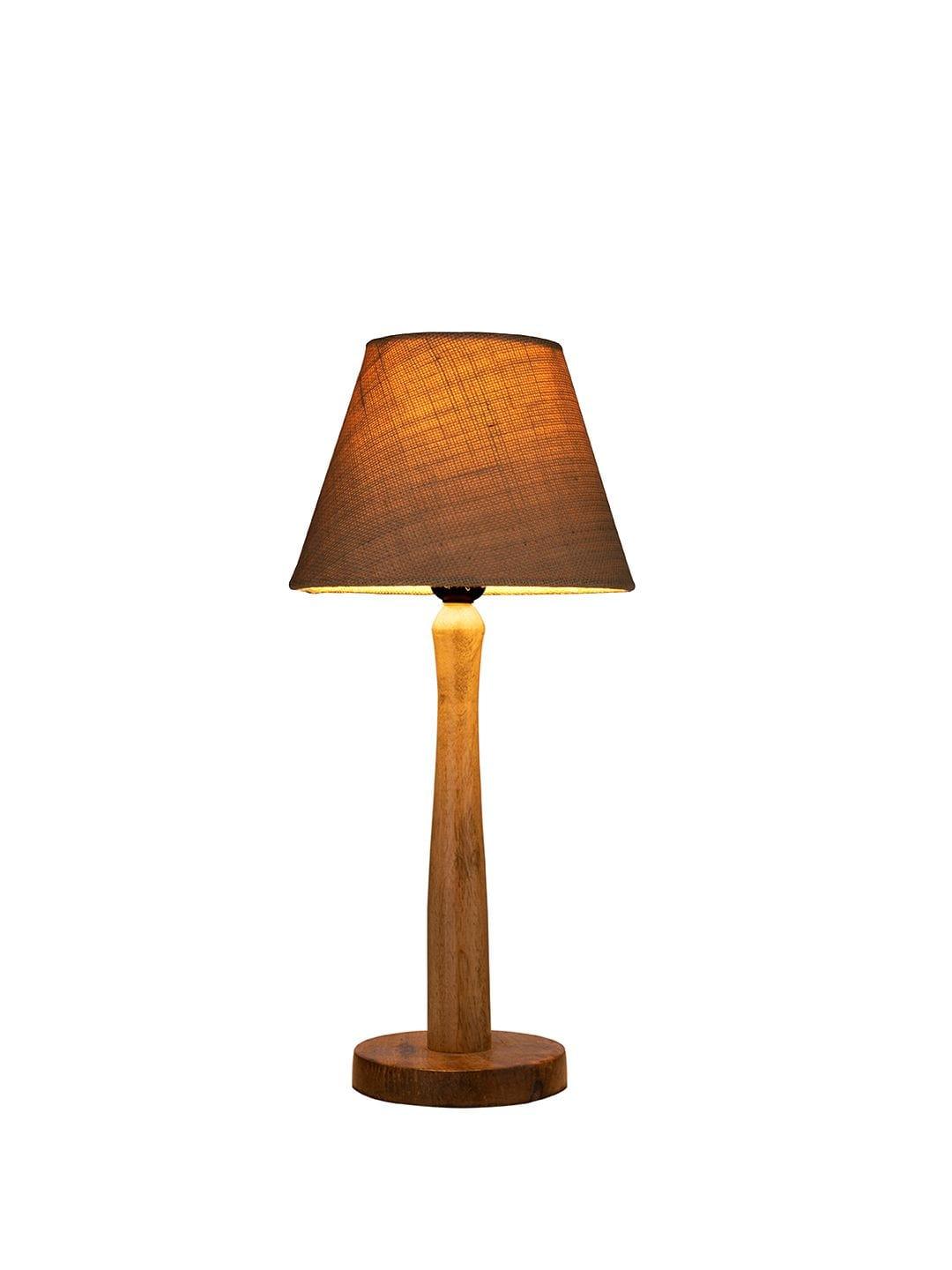 Wooden Brown Lamp with Taper White Jute Shade - Ouch Cart 