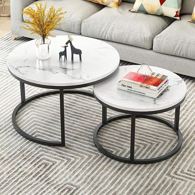 Ouch Cart Round Side Coffee Table Set of 2 with MDF Top & Iron Frame