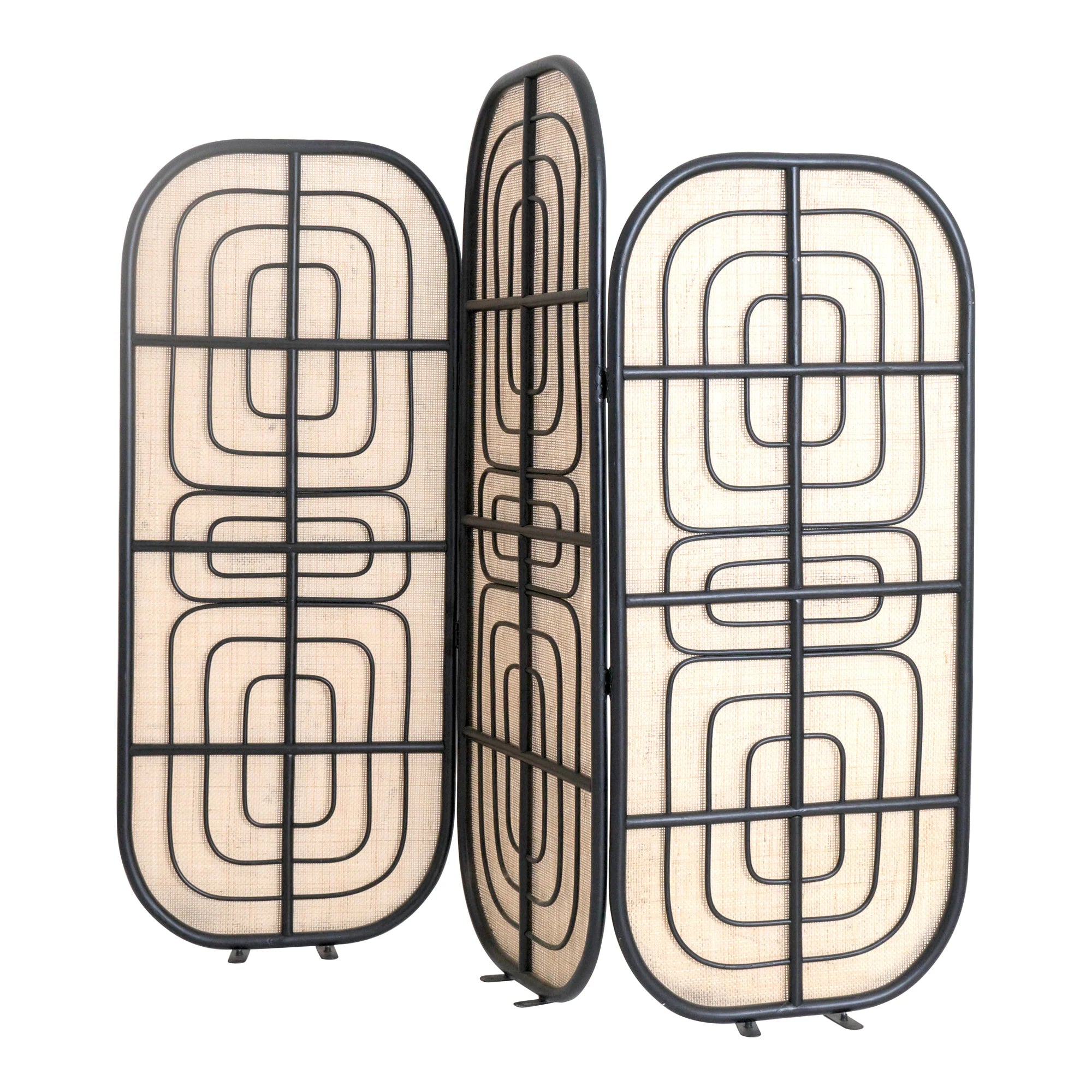 Ouch Cart 3 Panel Rattan Room Divider | Foldable Woven Privacy Screen with Iron Frame