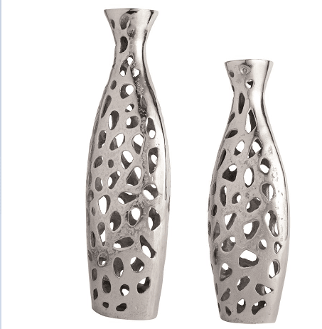 Sophia Floral Vase set of 2 In Raw Silver Finish - Ouch Cart 