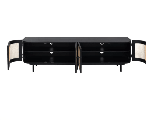 MANGO WOOD & RATTAN TV UNIT BLACK - Ouch Cart 