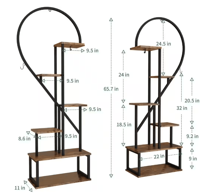 6-Tier Metal Plant Stand, Creative Half Heart Stepped Plant Stand for Home Patio Lawn Garden (2-Pack) Black - Ouch Cart 