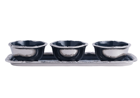 Alf Vine Tray Bowl Set in Blue Enamle Silver Finish