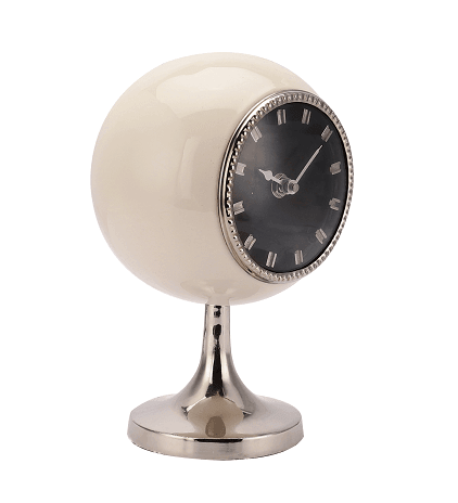 Circular Globe Clock with Fawn White Enamle & Nickle - Ouch Cart 