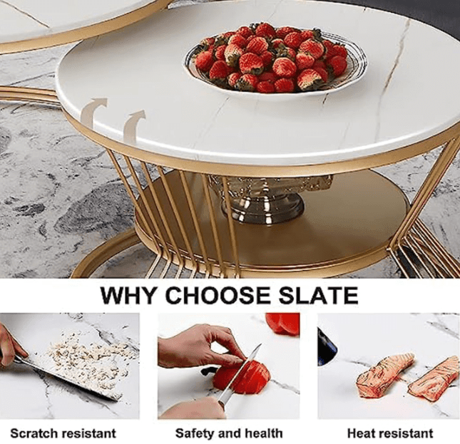 Round Coffee Table, Modern Minimalist Coffee Table, Balcony Coffee Table Side Table Combination, (Black-White-Gold) - Ouch Cart 