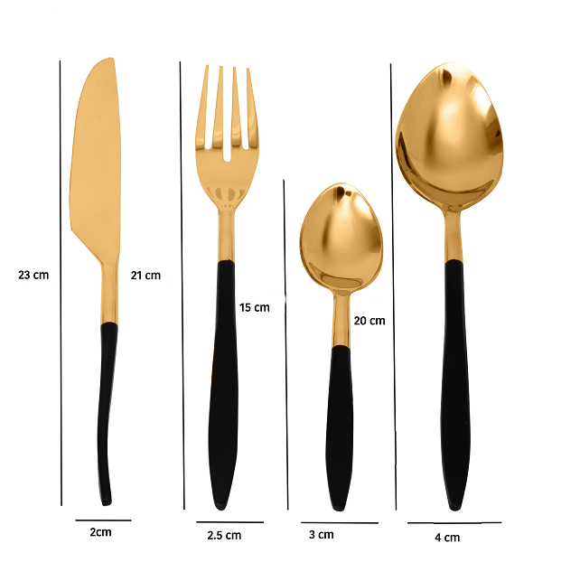 Midnight Opulence Black & Gold Cutlery Set of 16 - Ouch Cart 