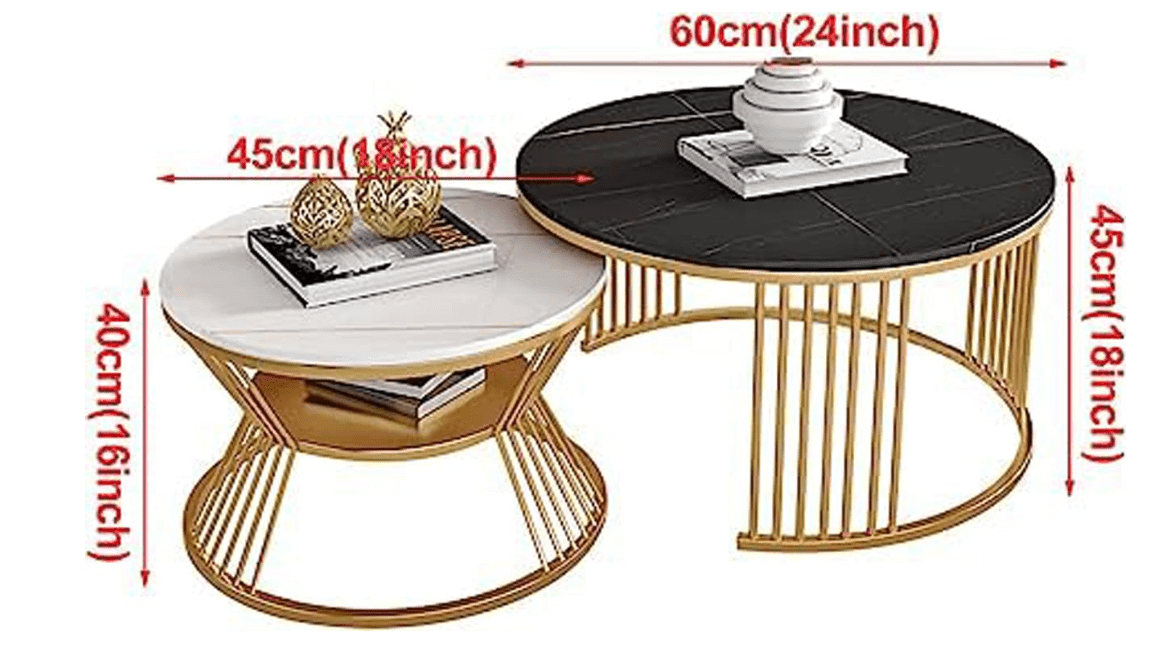 Round Coffee Table, Modern Minimalist Coffee Table, Balcony Coffee Table Side Table Combination, (Black-White-Gold) - Ouch Cart 