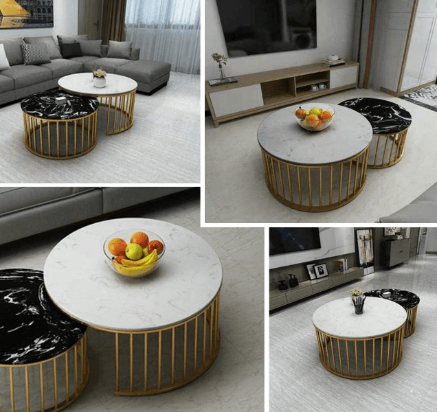 Center Table of 2 Tables,Coffee Table Round Tea Table Modern End Table Side Table with Sturdy Metal Legs for Living Room - Ouch Cart 