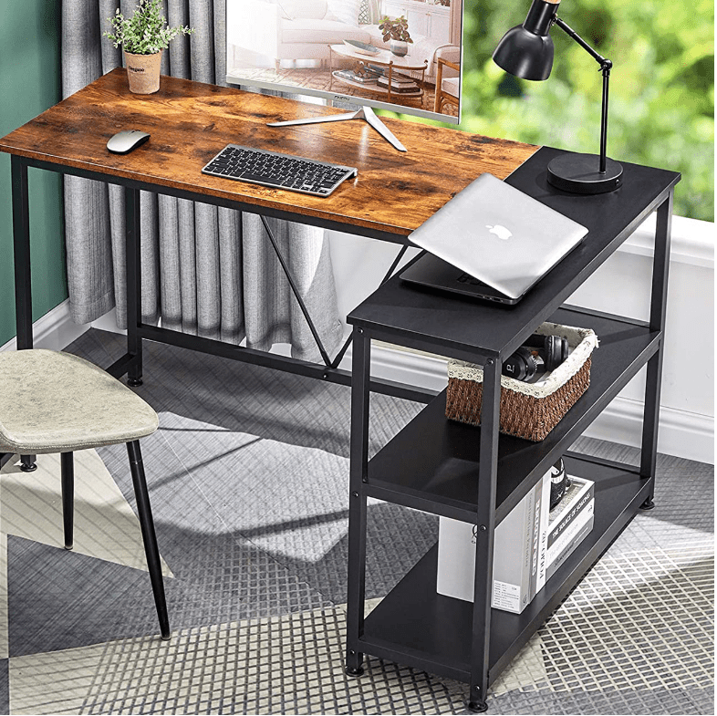 Reversible L-Shape Corner Desk with Storage Shelf - Ouch Cart 