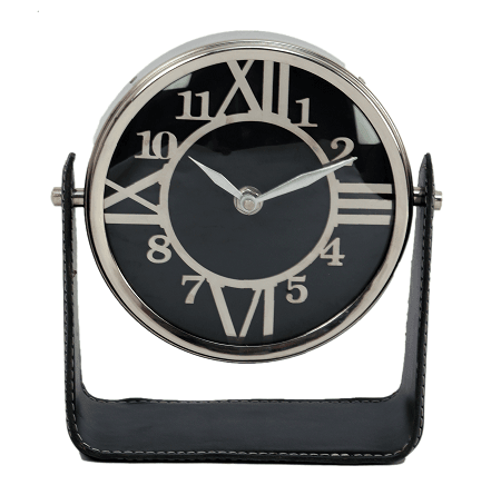 Genuine Black Leather Table clock - Ouch Cart 