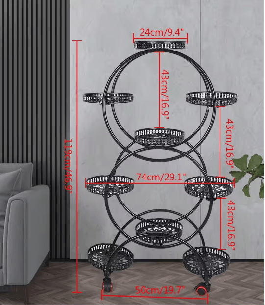 46.9 in. x 29.1 in. 9 Potted Multiple Indoor/Outdoor Black Metal Plant Stand Flower Pot Holder (6-Tier) - Ouch Cart 