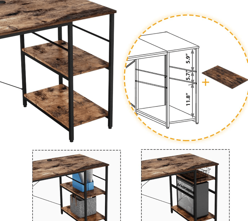 L Shaped Desk with Shelves and Reversible Corner Computer Desk - Ouch Cart 