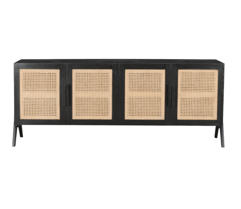 TEAK WOOD RATTAN SIDEBOARD BLACK