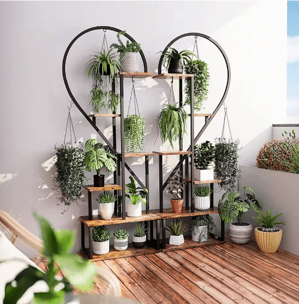 6-Tier Metal Plant Stand, Creative Half Heart Stepped Plant Stand for Home Patio Lawn Garden (2-Pack) Black - Ouch Cart 