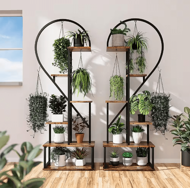 6-Tier Metal Plant Stand, Creative Half Heart Stepped Plant Stand for Home Patio Lawn Garden (2-Pack) Black - Ouch Cart 