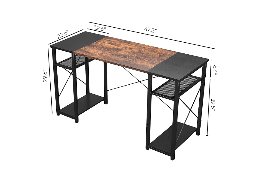 Black and Brown 4 Tier Computer Desk with Storage Shelf - Ouch Cart 